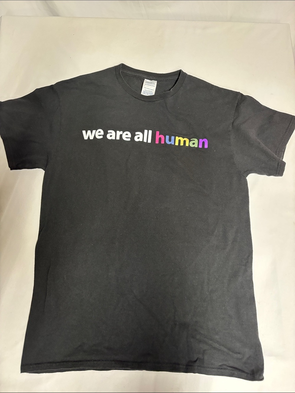 We Are All Human Rainbow Graphic T-Shirt Black 100% Cotton Adult Medium